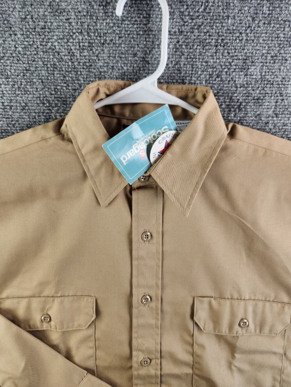 VTG NWD Fieldmaster USA Made Beige Long Sleeve Button Up Shirt Men Large Pockets
